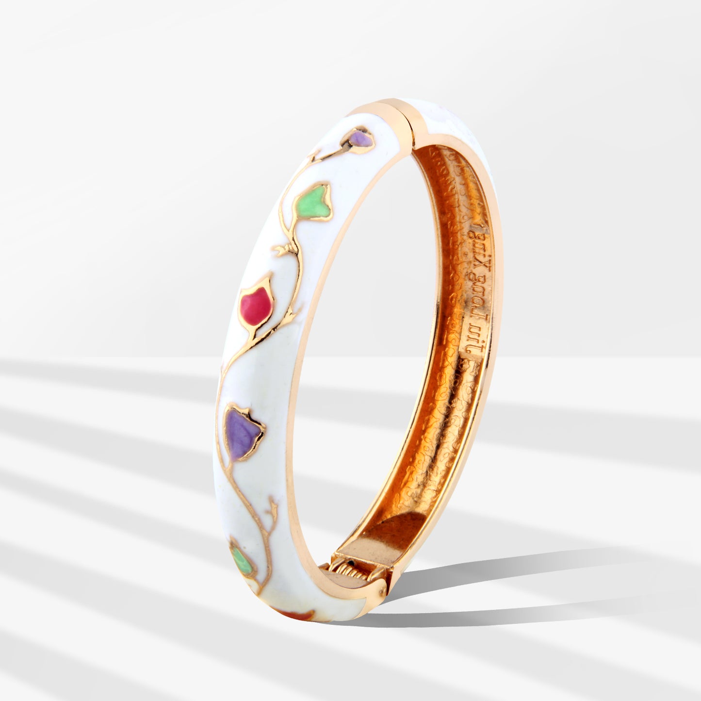 UJOY Cloisonne Bangle White Colourful Flower Pattern Bracelet Gifts for Women Girls