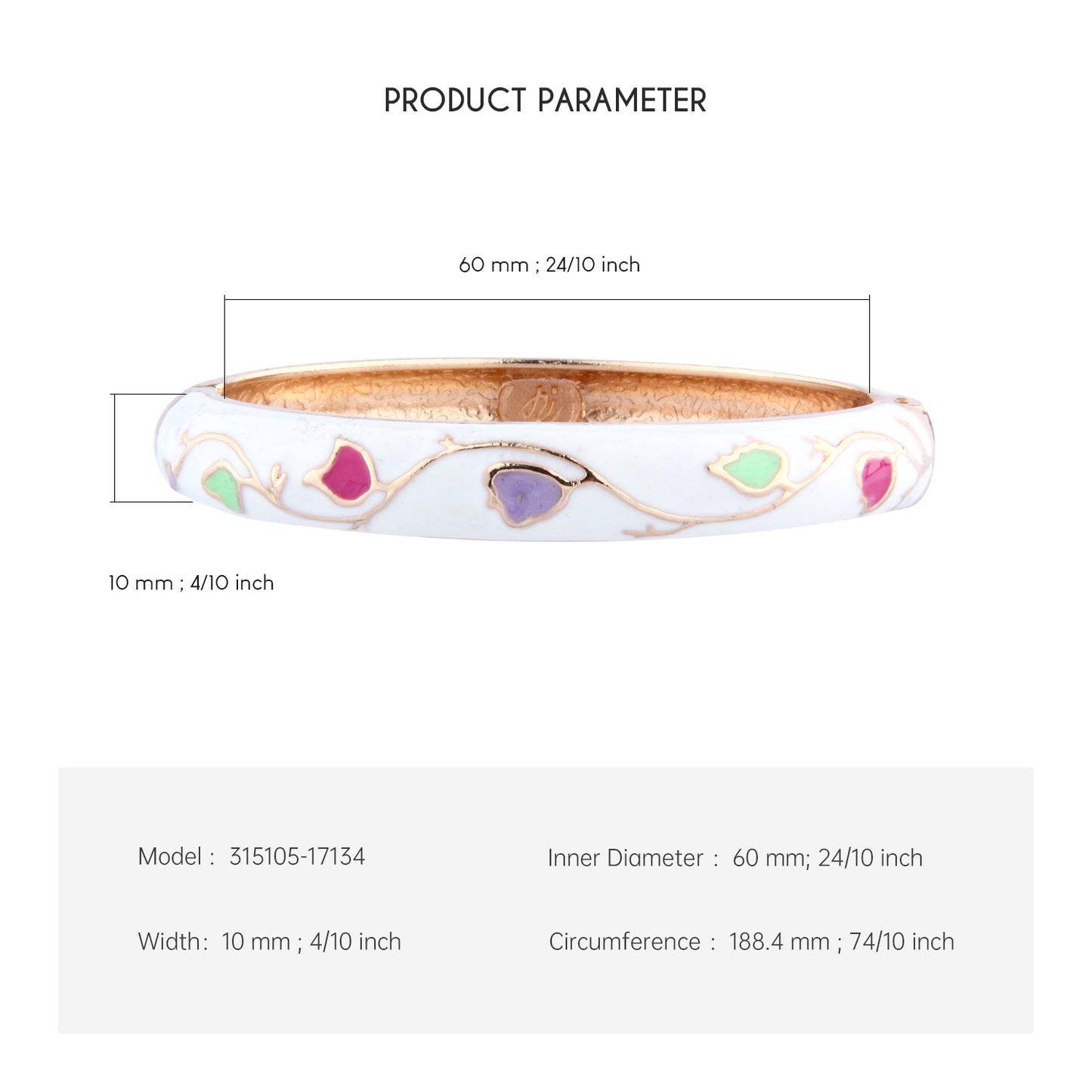 UJOY Cloisonne Bangle White Colourful Flower Pattern Bracelet Gifts for Women Girls