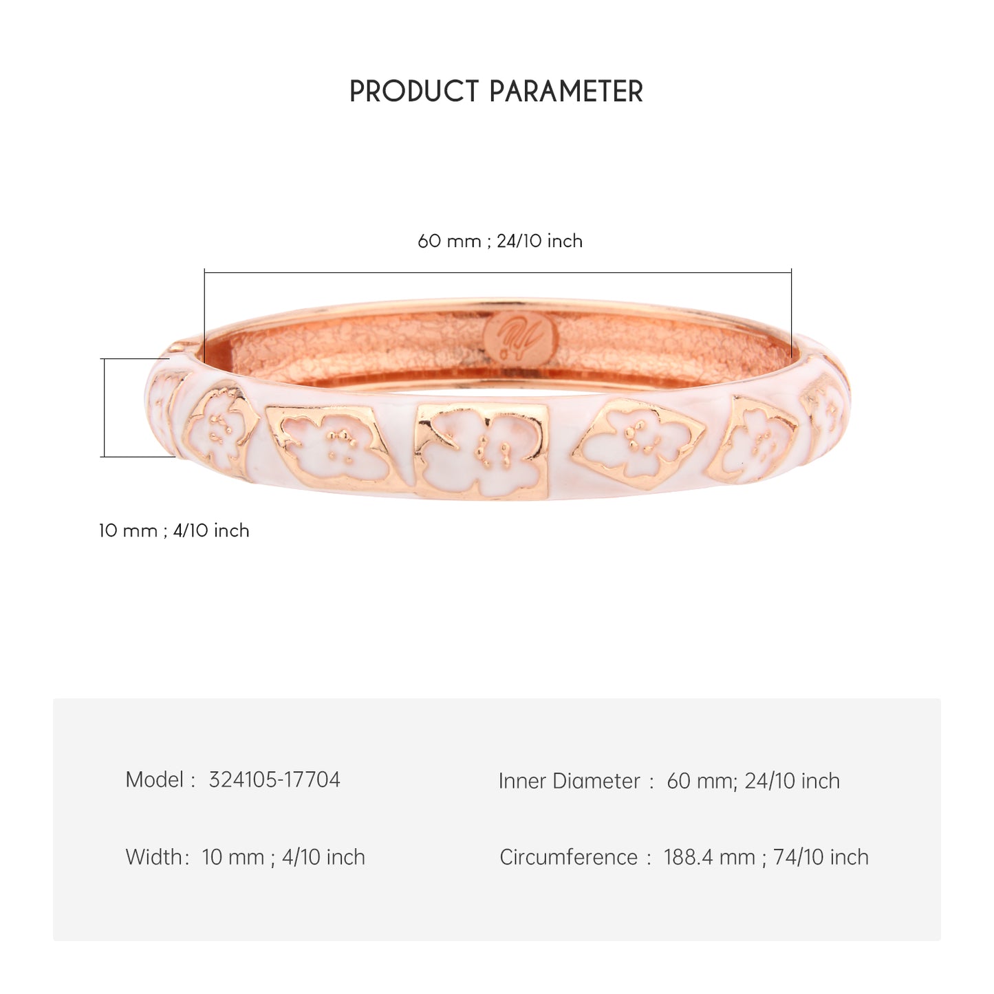 UJOY Cloisonne Bangle Mint Green Pure White Enamel Floral Rose Gold Bangle Gifts for Women Girls 324105