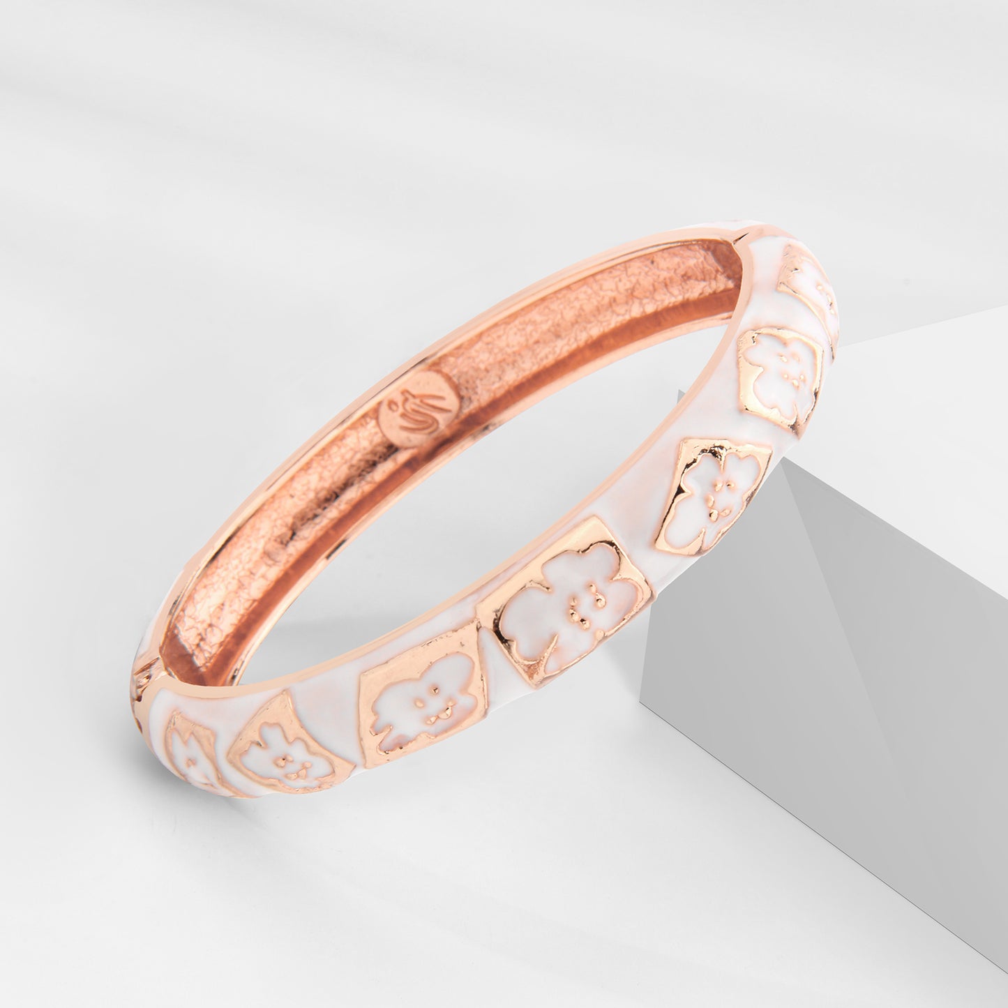 UJOY Cloisonne Bangle Mint Green Pure White Enamel Floral Rose Gold Bangle Gifts for Women Girls 324105