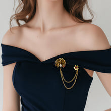 Load image into Gallery viewer, UJOY Gold Gemstone Flower Brooch Lapel Pin Wedding Accessories Brooch Pin Jewelry Gift for Man and Women