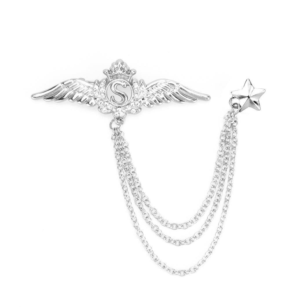 UJOY Silver Winged Crown Star Brooch