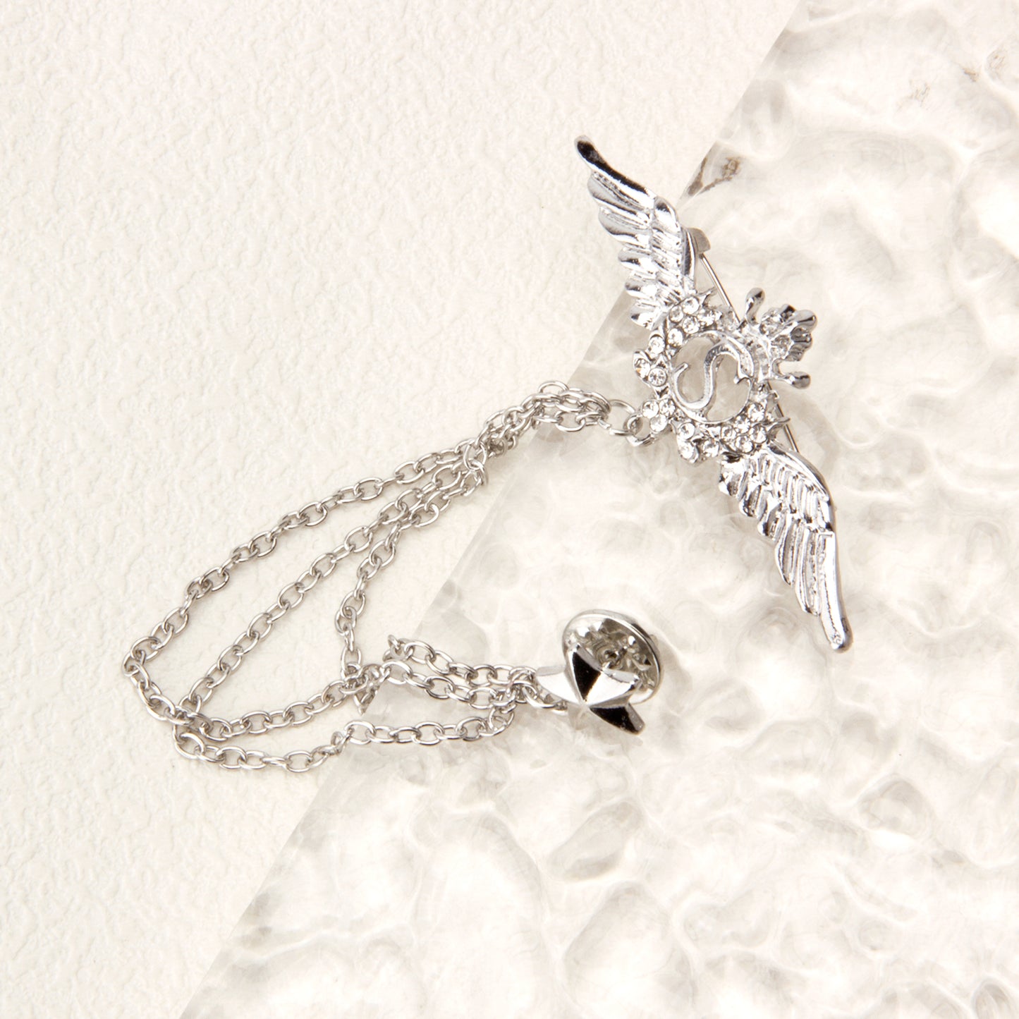 UJOY Silver Winged Crown Star Brooch