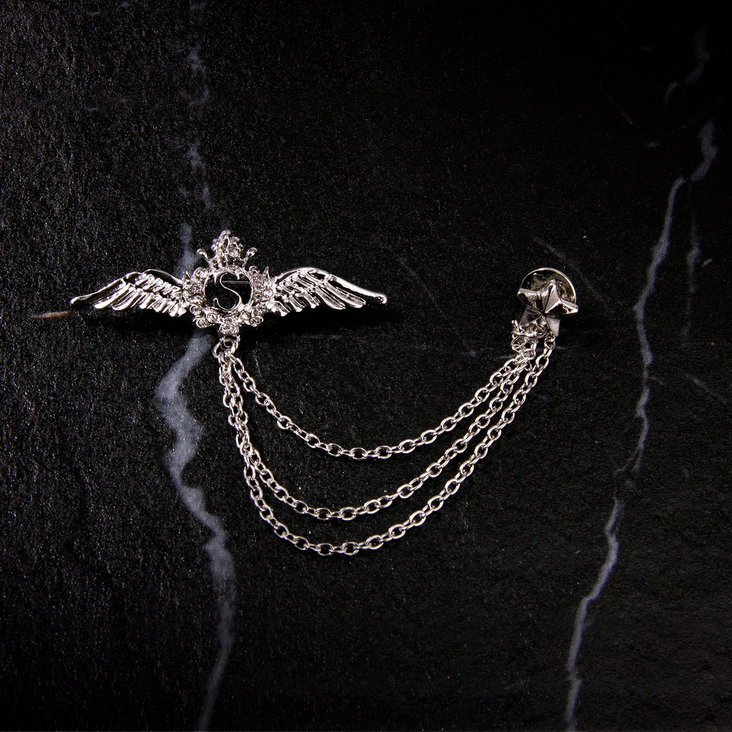 UJOY Silver Winged Crown Star Brooch