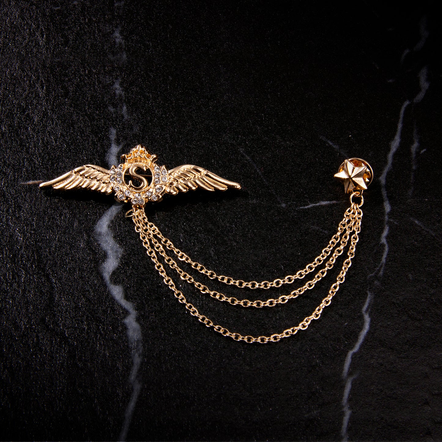 UJOY Silver Winged Crown Star Brooch