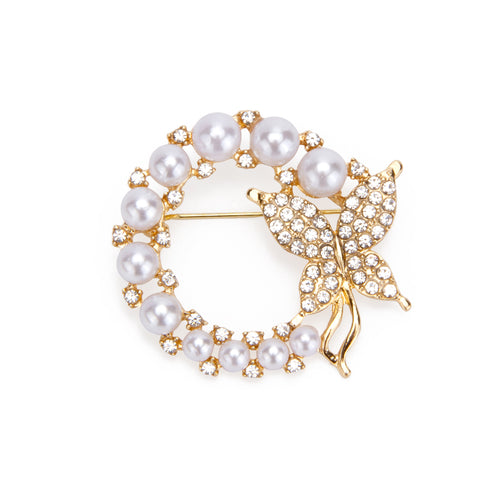 UJOY Gold Pearl Wreath Brooch Elegant Flower Brooch Pin for Women Men Wedding Party Gentleman's Essentials