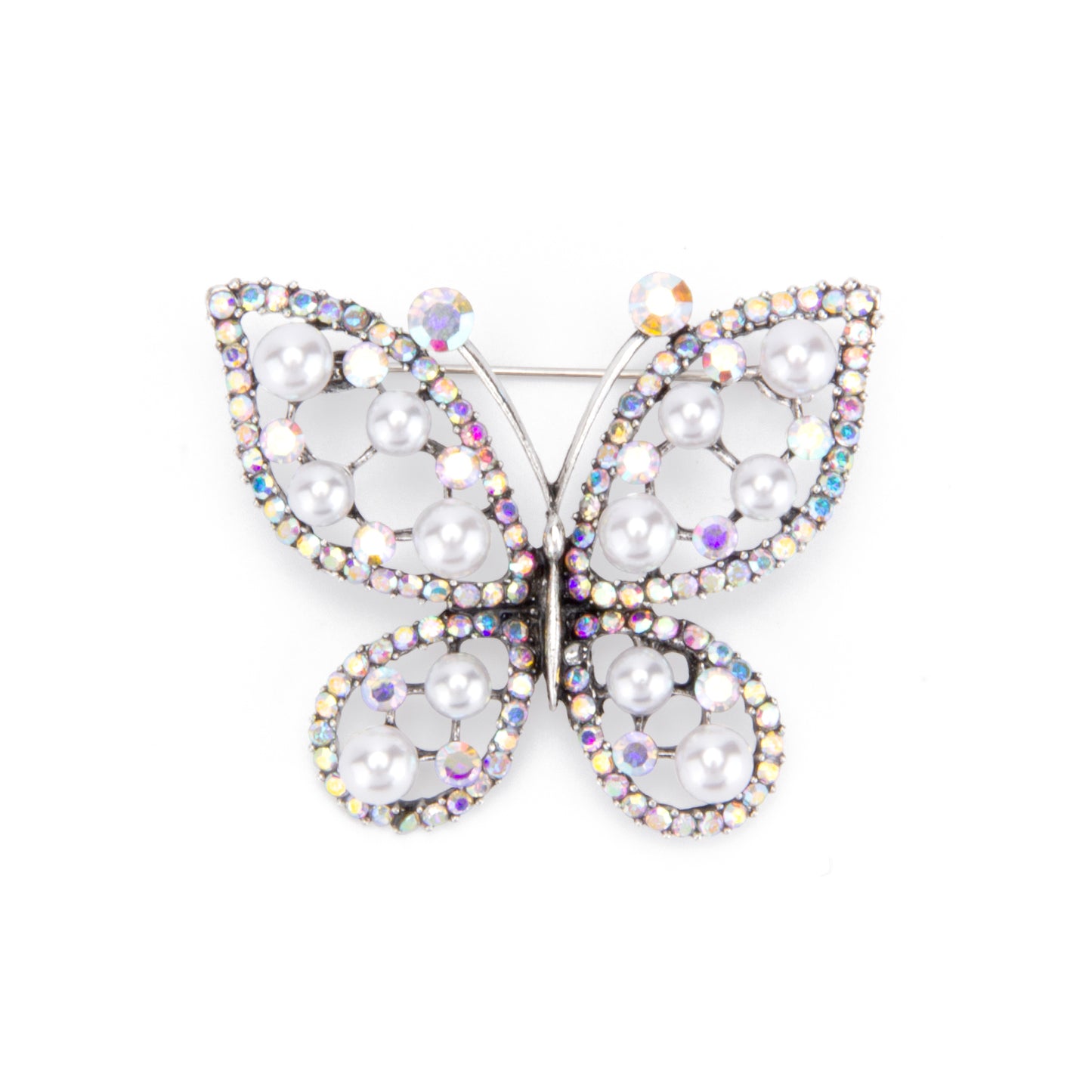 UJOY Silver Crystal Butterfly Brooch Lapel Brooch Pin Set for Daily Decoration