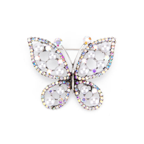 UJOY Silver Crystal Butterfly Brooch Lapel Brooch Pin Set for Daily Decoration