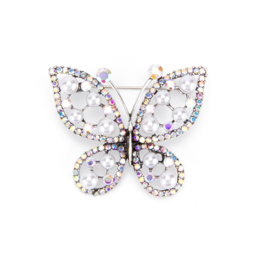 UJOY Silver Crystal Butterfly Brooch Lapel Brooch Pin Set for Daily Decoration