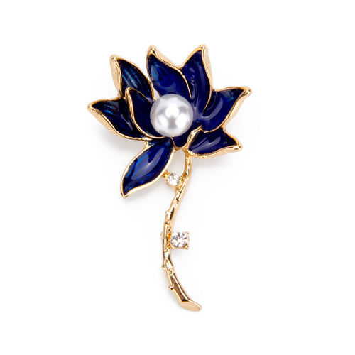 UJOY Blue lotus pearl brooch Flower Brooch Pin for Women Men Flower Lapel Pin Dress Suit Accessories Boutonniere Ideas