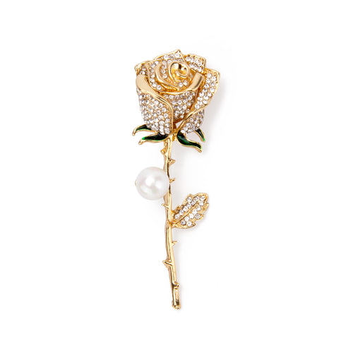 UJOY Gold Rose Pearl Brooch Elegant Rose Flower Brooch Pin for Women Men Lapel Pin Dress Suit Accessories Boutonniere Ideas