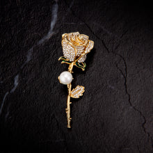 Load image into Gallery viewer, UJOY Gold Rose Pearl Brooch Elegant Rose Flower Brooch Pin for Women Men Lapel Pin Dress Suit Accessories Boutonniere Ideas