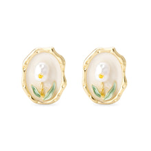Cargar imagen en el visor de la galería, UJOY Vintage Lily of the Valley Enamel Stud Earrings | Gold Plated Zinc Alloy Jewelry