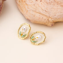 Cargar imagen en el visor de la galería, UJOY Vintage Lily of the Valley Enamel Stud Earrings | Gold Plated Zinc Alloy Jewelry