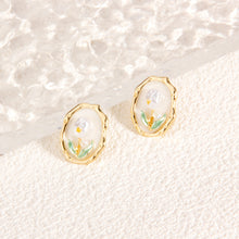 Cargar imagen en el visor de la galería, UJOY Vintage Lily of the Valley Enamel Stud Earrings | Gold Plated Zinc Alloy Jewelry