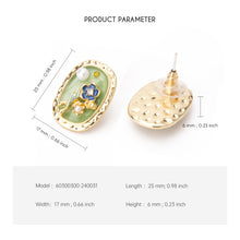 Cargar imagen en el visor de la galería, UJOY Dainty Pink Floral Enamel Earrings – Irregular Oval Frame with Pearl Accents