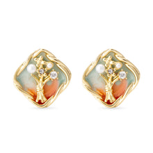 Cargar imagen en el visor de la galería, UJOY Vintage Nature-Inspired Enamel Tree Earrings | Gold Plated Zinc Alloy Jewelry