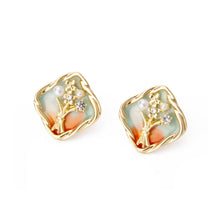 Cargar imagen en el visor de la galería, UJOY Vintage Nature-Inspired Enamel Tree Earrings | Gold Plated Zinc Alloy Jewelry