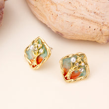 Cargar imagen en el visor de la galería, UJOY Vintage Nature-Inspired Enamel Tree Earrings | Gold Plated Zinc Alloy Jewelry