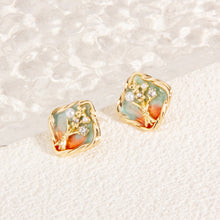 Cargar imagen en el visor de la galería, UJOY Vintage Nature-Inspired Enamel Tree Earrings | Gold Plated Zinc Alloy Jewelry