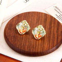 Cargar imagen en el visor de la galería, UJOY Vintage Nature-Inspired Enamel Tree Earrings | Gold Plated Zinc Alloy Jewelry