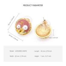 Cargar imagen en el visor de la galería, UJOY Round Pink Enamel Pearl Stud Earrings – Gold-Tone Zinc Alloy