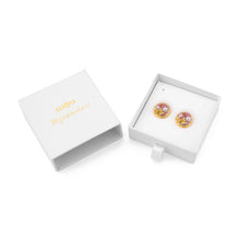Cargar imagen en el visor de la galería, UJOY Round Pink Enamel Pearl Stud Earrings – Gold-Tone Zinc Alloy