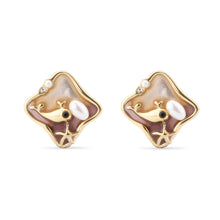 Cargar imagen en el visor de la galería, UJOY Square Starfish &amp; Fish Enamel Stud Earrings – Gold-Tone Zinc Alloy
