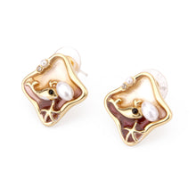 Cargar imagen en el visor de la galería, UJOY Square Starfish &amp; Fish Enamel Stud Earrings – Gold-Tone Zinc Alloy