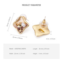 Cargar imagen en el visor de la galería, UJOY Square Starfish &amp; Fish Enamel Stud Earrings – Gold-Tone Zinc Alloy
