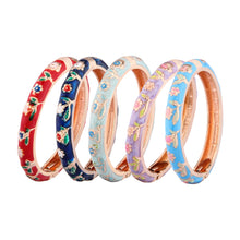 Load image into Gallery viewer, UJOY Bangles 8 Pcs Enamel Jewelry Set Different Colors Gold Engraved Cloisonne Bracelets Pack in a Box 8 PCS