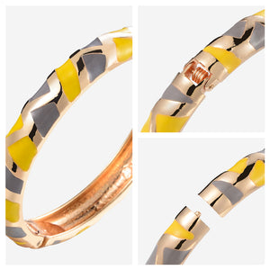 UJOY Bangles 5 Pcs Enamel Jewelry Stripe Colorful Gold Engraved Cloisonne Bracelets Pack in a Box 6 PCS
