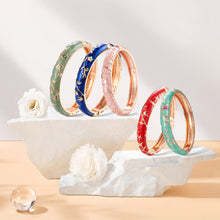 Load image into Gallery viewer, UJOY Bangles 5 Pcs Enamel Jewelry Set Different Colors Gold Flower Engraved Cloisonne Bracelets Pack in a Box 5 PCS