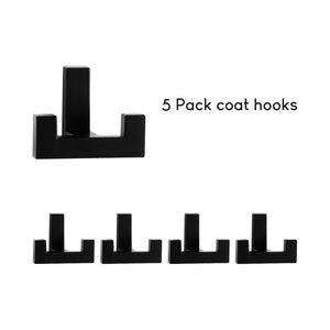 SARIHOSY Wall Hook Coat Hook 5 Pcs Black Matt Double Hooks for Entryway Kitchen Bathroom Heavy Duty Hook Bathroom Accessories
