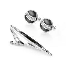 Load image into Gallery viewer, UJOY Cufflinks and Tie Pin Set Blanks Black Color Shirt Tuxedo Buttons Packed in Cufflink Box for Men