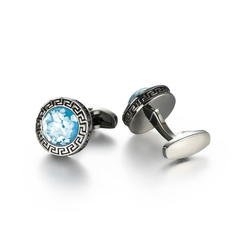 UJOY Dark Silver Color with Blue Stone Decorated Men's Jewelry Cufflinks Shirts for Weddings, Business, Dinner