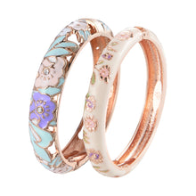 Cargar imagen en el visor de la galería, UJOY Vintage Jewelry Cloisonne Handcrafted Enameled Gorgeous Rhinestone Rose Gold Hinged Cuff Bracelet