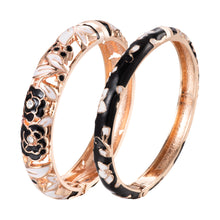 Cargar imagen en el visor de la galería, UJOY Womens Multi-Colors Cloisonne Bracelet Gold Plated Flower Hollowed Enameled Hinged Cuff Bangles