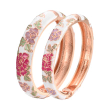 Load image into Gallery viewer, UJOY Cloisonne Bangles Gorgeous Flowers Set Enameled Gold Plated Handcrafted Bracelets Jewelry