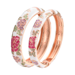 UJOY Cloisonne Bangles Gorgeous Flowers Set Enameled Gold Plated Handcrafted Bracelets Jewelry