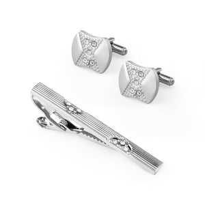 UJOY Silver Cufflinks and Tie Clips Pins Set in Gift Box