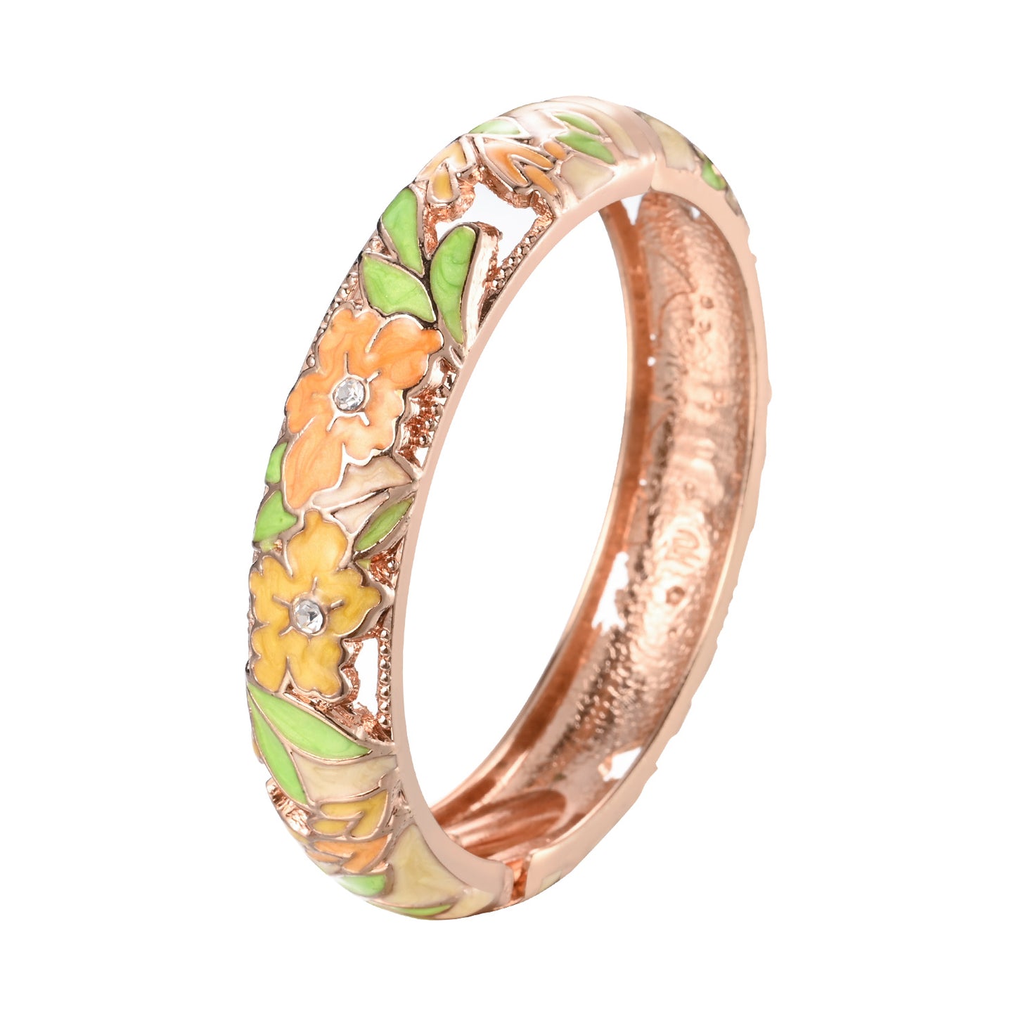 UJOY Different Colors Enamel Jewelry Set Golden Flower Engraved 4 PCS Cloisonne Bracelets in a Box