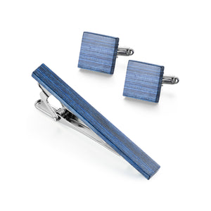 UJOY Cufflinks and Tie Clips Pin Set Wood Blue and Red