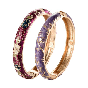 UJOY Set of Cloisonne BraceletsOpenable Hinge Gold Cuff Enamel Bangle Jewelry Gift for Women