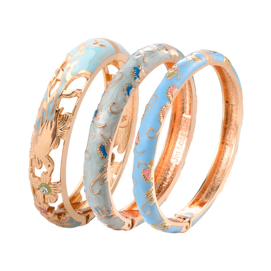 UJOY Cloisonne Indian Bangle Colored Crystal Gold Plated Hinge Cuff Bracelet Hollowed Bird Enamel Jewelry