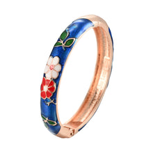 Load image into Gallery viewer, UJOY Different Colors Enamel Jewelry Set Golden Rose Flower Engraved 7 PCS Cloisonne Bracelets in a Box