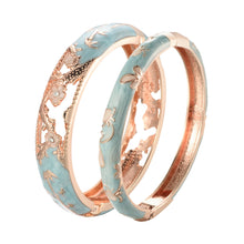 Load image into Gallery viewer, UJOY Fashion Cloisonne Bracelets Gold Plated Butterfly Filigree Enameled Womens Gifts Bangles Spring Hinged