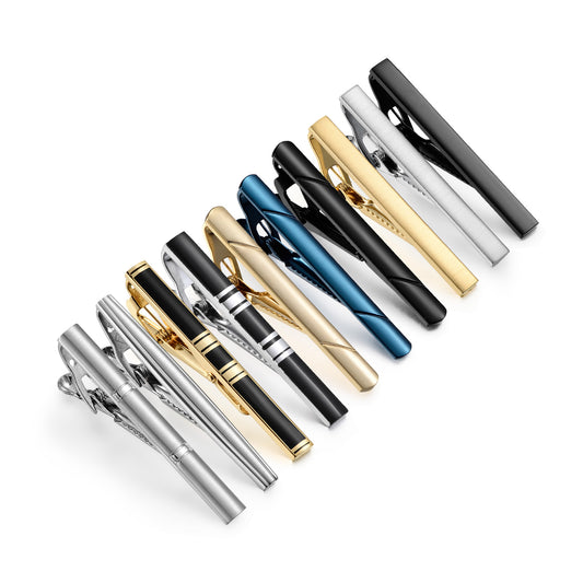 UJOY Tie Clips Set for Men Tie Bar Clip Black Silver-Tone Gold-Tone for Wedding Business with Gift Box