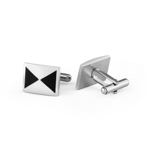 UJOY Silver Color with Black Triangles Men's Jewelry Cufflinks for Shirts for Weddings, Business, Dinner