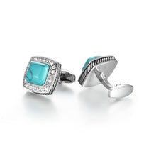Cargar imagen en el visor de la galería, UJOY Blue Navy Crystal Square Cufflinks for Men Classical Cuff Links with Elegant Design Box